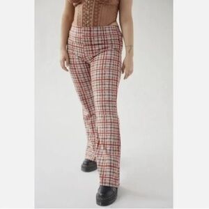 UO Urban Outfitters Bryn Pull On Flare Pants Red Plaid Flat Front High Rise M